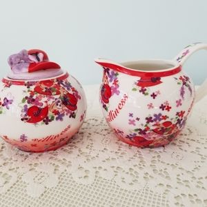 Red Hat Society Paul Cardew Pink Chintz 2004 Porcelain Creamer And Sugar Bowl